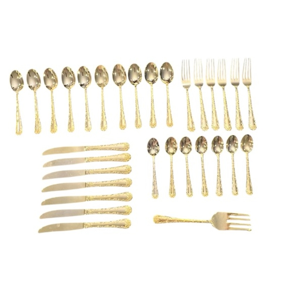 31 WM Rogers & Son Gold Plated‎ Flatware Silverware Enchanted Rose Floral Scroll